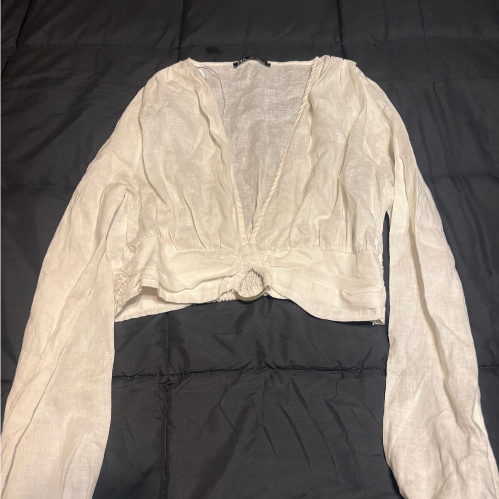 Zara Cream V-Neck Blouse